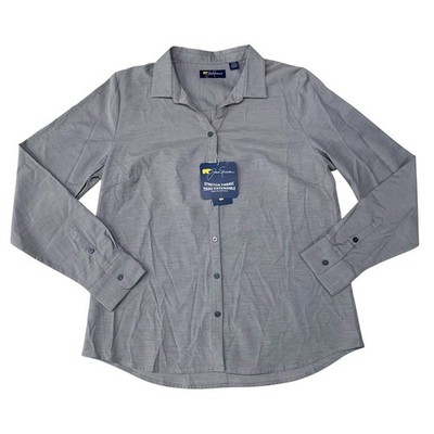 Jack Nicklaus Womens Stretch Roll Tab Sleeve Button Down Shirt Grey Large NWT