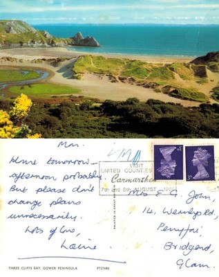 Alte Postkarte - Three Cliffs Bay Gower Peninsula Wales VERSCHICKT