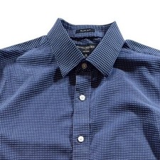 Banana Republic Dress Shirt Mens M Slim Fit Navy Micro Check Non-Iron Cotton LS