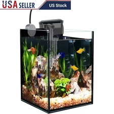 5 Gallon Nano Glass Fish Tank W/ Self Cleaning Filter LED Light Aquarium New