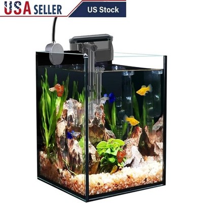 1.5 Gallon Nano Glass Fish Tank W/ Self Cleaning Filter LED Light Aquarium New