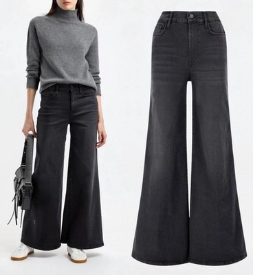 FRAME Le Pixie Palazzo Wide Leg Jeans in Kerry Black Size 28