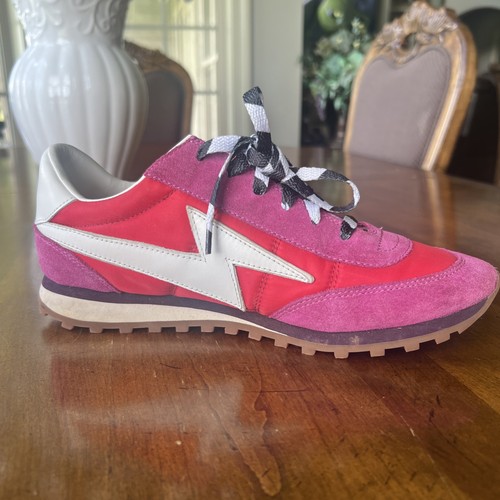 Sneakers donna Marc Jacobs Astor Lightning Bolt nylon e camoscio rosso e viola - Foto 2 di 7