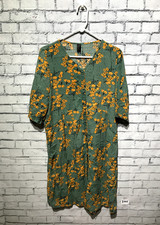 Emery Rose, Women M, Green/Yellow Short Sleeve Button Down Cottagecore Dress