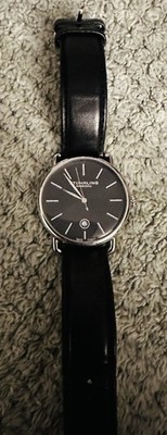 Stuhrling 3997XL 2 Quartz Date Black Embossed Leather Strap Mens Watch