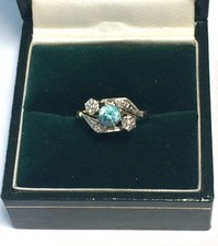 Antique 18ct Gold Platinum. Blue Zircon & Diamond Ring. 2.92g