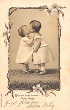 Children 1902 Small Girls in Dresses Kiss Passepartout Embossed postcard C356
