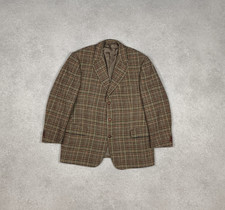 90s Harris Tweed Checkered Blazer Shooting Jacket Leather Elbow Patches Wool 46