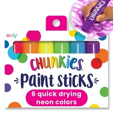 Ooly Chunkies No Mess Quick Dry Neon Paint Sticks Pack Of 6 For Kids Crafts