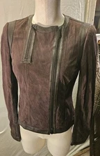  Worth Women’s Jacket Suede Leather Brown  Size 0  Zipper Fitted Coat Wonderfull
