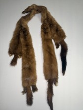 Vintage Mink Fur Stole Full Pelt Heads Tails Brown Wrap Scarf