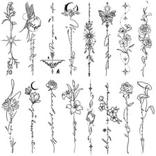 CHARLENT Temporary Tattoos for Women Girls - 45 Pcs Line Flower Words Sketch ...