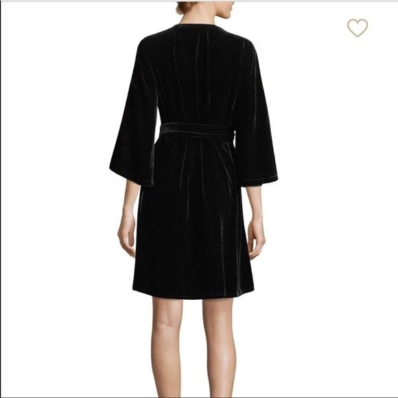 Vestido Eileen Fisher Negro Terciopelo Envolvente con Cintura Corbata Mujer Talla Mediana LBD Foto 3 de 4