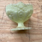 Vintage Fenton URANIUM CUSTARD GLASS PINWHEEL Footed Compote with Saw Tooth 6.5" — photo 5