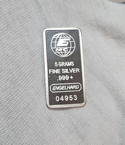 2- Engelhard Silver Bar Bullion 5 Grams .999+ with Small 'E' Logo