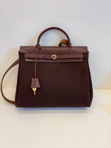 Hermes Herbag 31 Brown Leather Canvas Gold Hardware Pre-Owned - Picture 3 of 23