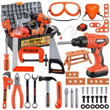Kids Tool Set Ages 3-8 - Toy Construction Tools in Orange
