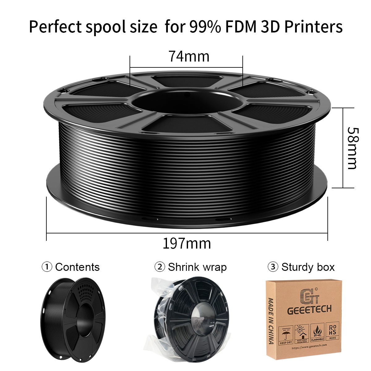 Geeetech 3D Drucker Filament PETG Schwarz 1,75mm 1kg Per Roll Für 3D-Drucker DE - Bild 3