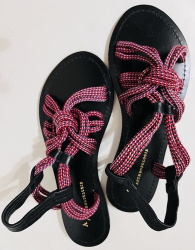 Anthropologie Gladiator Rope Flats Sandals Multi Red Suede Boho Tassels US 6 /36 - Picture 5 of 7