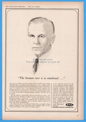 1964 RAC Research Analysis George Catlett Marshall Plan Chief Of Staff Print Ad