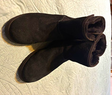 UGG Black Suede Shearling Lined Ankle Bootie Slip On Women s US 8 EU 39