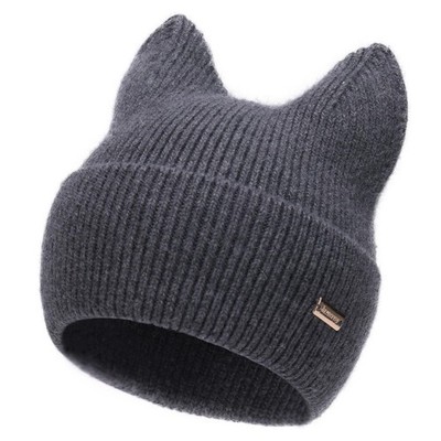 jaxmonoy Winter Cute cat Ear Beanie Hats for Women and Men Medium, Dark Grey 