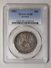 1854 50C Arrows Liberty Seated Half Dollar PCGS AU58