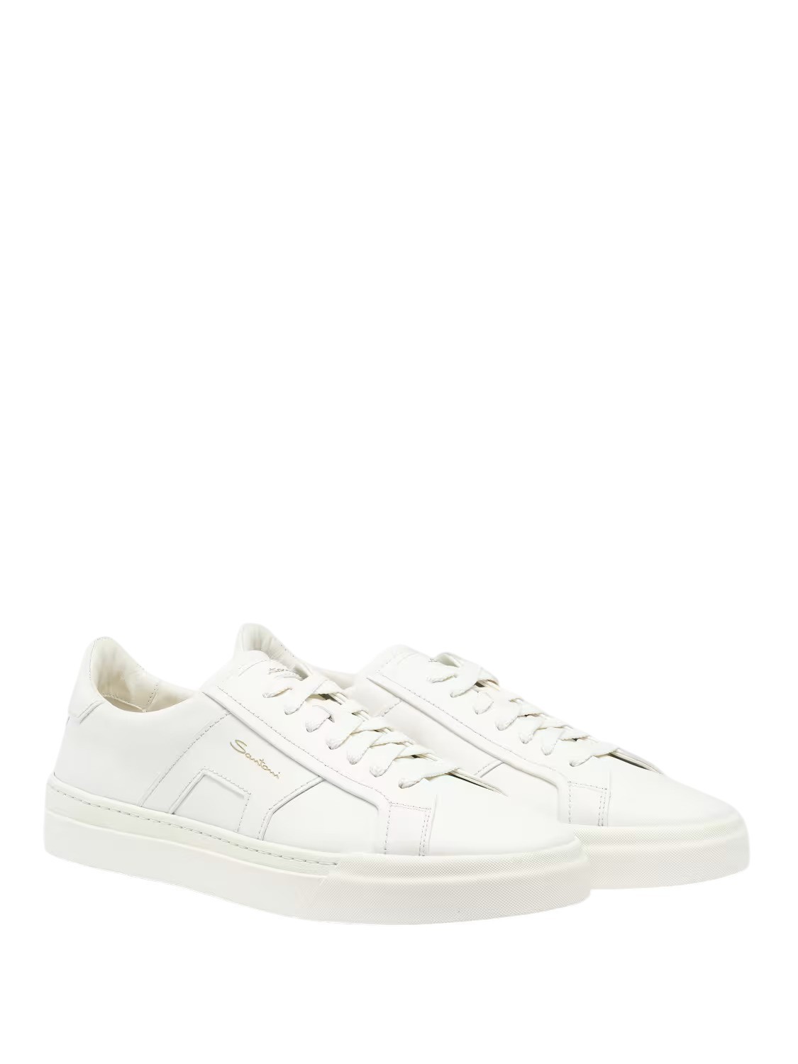 Santoni Men's Clean Icon White Leather Low-Top Sneakers