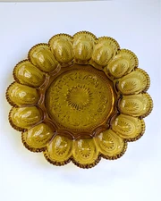 Vintage Brockway Glass American Concord Gold/Amber Deviled Egg Plate Platter