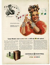 1945 G-E General Electric FM Radio Carmen Miranda art Vintage Print Ad