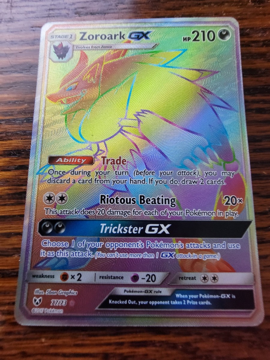 NM Pokemon TCG Card Zoroark (Rainbow) GX 77/73 Rare Shining NM Pokemon TCG Card Zoroark (Rainbow) GX 77/73 Rare Shining
