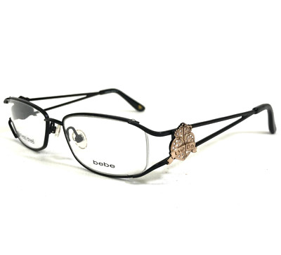 Bebe Eyeglasses Frames Dazzling ebony Black Gold Heart Crystals 49-15-125