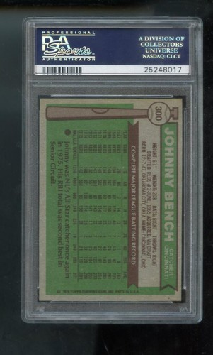 1976 Topps #300 Johnny Bench PSA 7 Graded Baseball Card MLB Cincinnati Reds - Picture 2 of 2