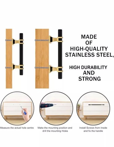 Cabinet Pulls Matte Black & Gold Drawer Handles 8 Pk Long 16” 13-4/5” Hole Dist - Picture 13 of 13