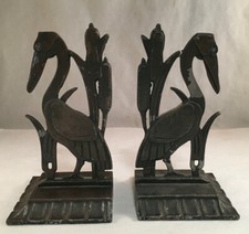 VINTAGE PAIR OF ART DECO EMP FIGURAL CAST METAL BOOK ENDS BOOKENDS STORK BIRD 