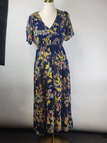 Galocmo Floral Summer Dress | Maxi, V-Neck Short Sleeve, Empire Waist, Boho SZ M