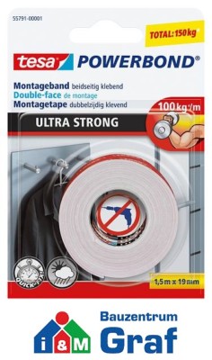 tesa Powerbond ULTRA STRONG doppelseitiges Klebeband 1,5 m x 19 mm /#870715