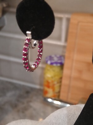 AMERICAN ARIZONA ANTHILL GARNET INSIDE OUT HOOP EARRINGS/Plat/SSilver, TCW=3.50 