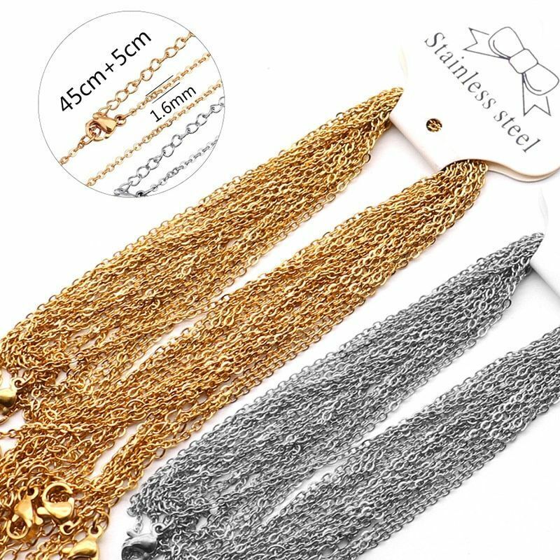 10Pcs 45+5Cm Adjustable Gold Stainless Steel Link Chains Necklaces Jewelry Cuban