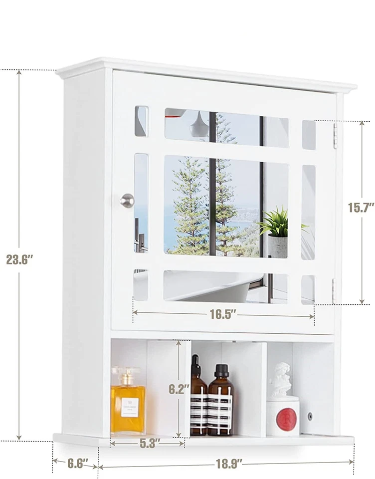 Mueble de Baño Almacenamiento Estante Montado en la Pared con Espejo Puerta Cocina Organizador Foto 2 de 4