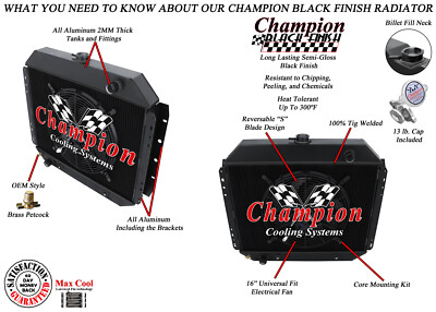 RR 3 Row Black Finish Radiator Coyote Swap,16'' Fan-1975-1979 F-150 Coyote Swap