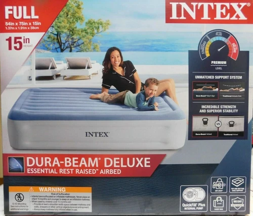 Intex 15"  Dura Beam Deluxe Essential Rest Raised Airbed W/ Internal Pump-Full
