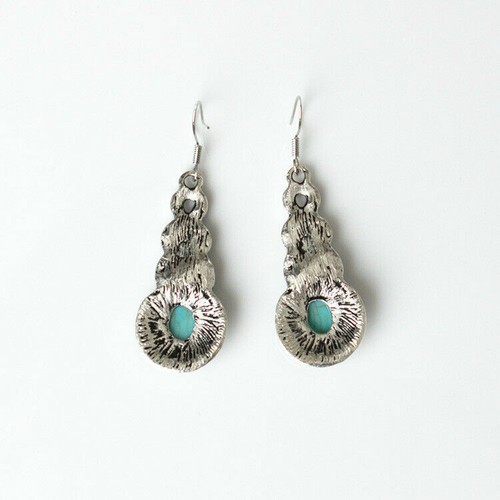 Bohemian Blue Stone Tibetan Silver Inlaid Turquoise Crystal Dangle Drop Earrings - Picture 11 of 11