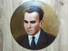 RARE Vintage art Oil Painting Soviet USSR Socialist realism man 