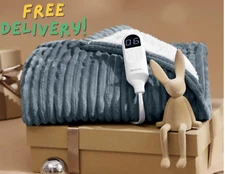 Bedsure Heated Blanket Electric Throw-Soft Ribbed Flannel Electric Blanket, Grey