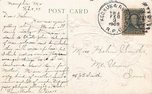 Postcard: With My Love, Rose, Embossed, Posted 1909 - Imagen 2 de 2