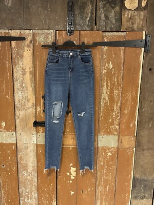 Distressed Denim Jeans Hose Raw Hem Skinny Ripped Essential Casual W22 L25