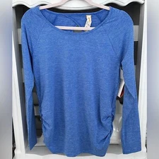Lucy Active Long Sleeve Top Small Cosmic Blue Keyhole Ruched Lounge Yoga Pilates