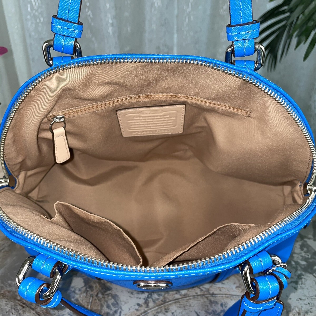 COACH PEYTON LEATHER CORA DOMED SATCHEL F25671 SV/CERULEAN BLUE 