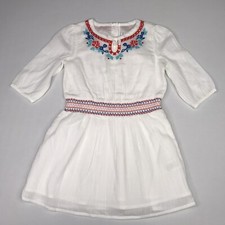 Janie and Jack Girls Sz 3 White Dress- Blue, Red Embroidered 3/4 Sleeve